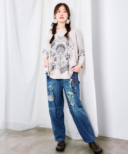 ScoLar（スカラー）の「163625：スケッチ柄 ドルマンプルオーバー（Tシャツ/カットソー・レディース・チャコールグレー/オフホワイト/グレー・M）」の4枚目の写真