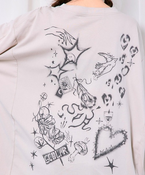 ScoLar（スカラー）の「163625：スケッチ柄 ドルマンプルオーバー（Tシャツ/カットソー・レディース・チャコールグレー/オフホワイト/グレー・M）」の6枚目の写真
