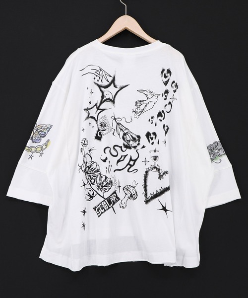 ScoLar（スカラー）の「163625：スケッチ柄 ドルマンプルオーバー（Tシャツ/カットソー・レディース・チャコールグレー/オフホワイト/グレー・M）」の9枚目の写真