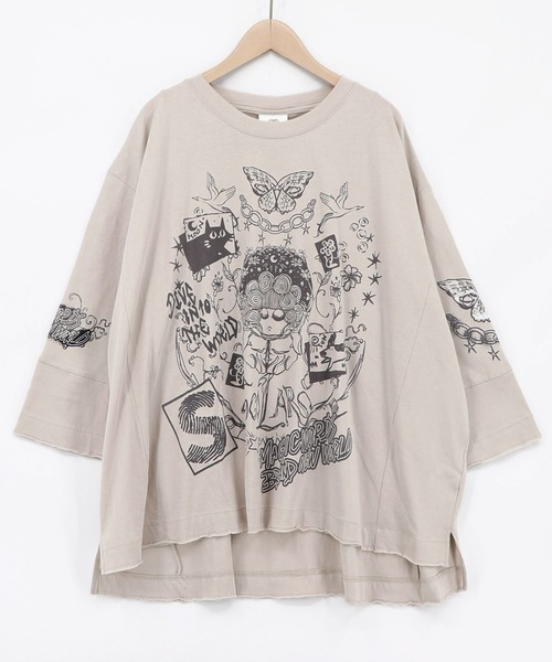 ScoLar（スカラー）の「163625：スケッチ柄 ドルマンプルオーバー（Tシャツ/カットソー・レディース・チャコールグレー/オフホワイト/グレー・M）」の13枚目の写真