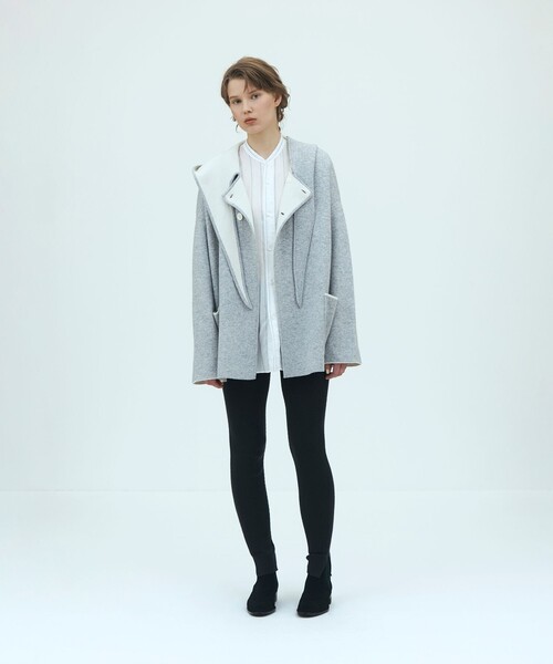 GALERIE VIE（ギャルリー ヴィー）の「【WEB先行予約】ダブルフェイスニット リバーシブルショートコート（その他アウター・レディース・ブラウン系その他/グレー系その他・FREE）」の3枚目の写真