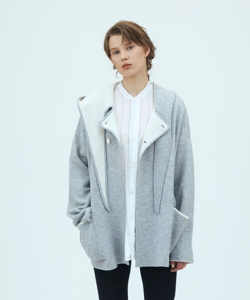 GALERIE VIE（ギャルリー ヴィー）の「【WEB先行予約】ダブルフェイスニット リバーシブルショートコート（その他アウター・レディース・ブラウン系その他/グレー系その他・FREE）」の4枚目の写真