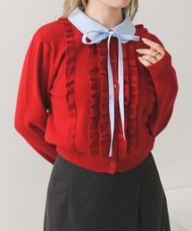 2026秋冬新作 襟付きフリルデザインカーディガン