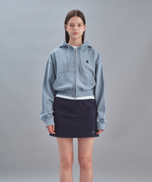 STITCH CROPPED HOOD ZIP-UP - SKY BLUE