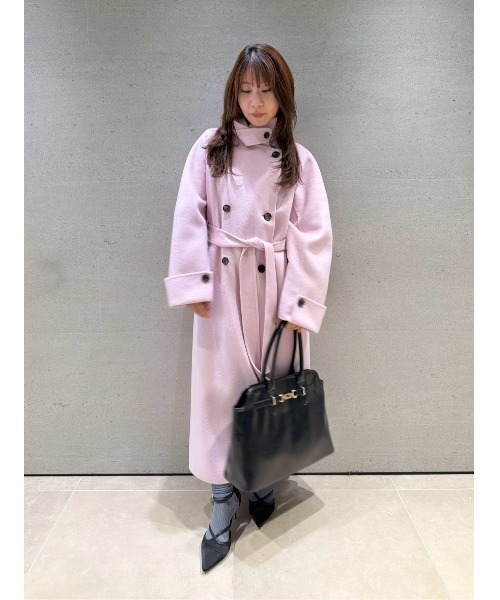 LILY BROWN(リリーブラウン)の「スタンドカラーロングリバーコート(トレンチコート・レディース・ダークネイビー/アイボリー/ピンク・0/1)」の12枚目の写真