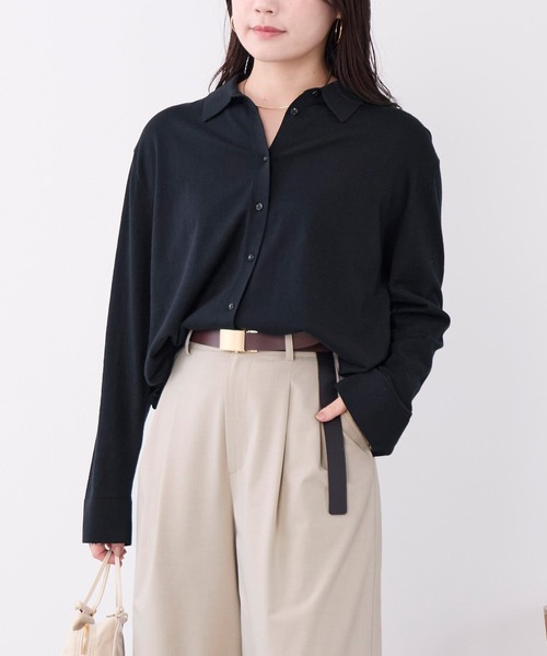 MICA&DEAL(マイカ&ディール)の「コットンヤクニットシャツカーディガン(ニット/セーター・レディース・ベージュ/ダークネイビー/グレー・FREE)」の3枚目の写真