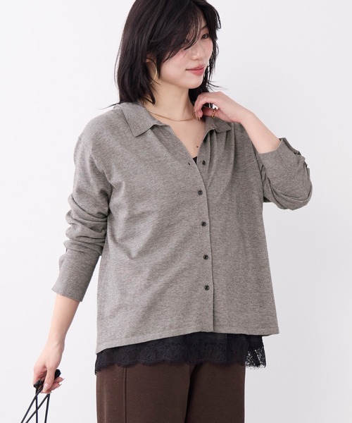 MICA&DEAL(マイカ&ディール)の「コットンヤクニットシャツカーディガン(ニット/セーター・レディース・ベージュ/ダークネイビー/グレー・FREE)」の5枚目の写真