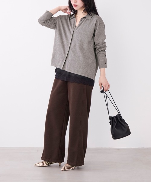 MICA&DEAL(マイカ&ディール)の「コットンヤクニットシャツカーディガン(ニット/セーター・レディース・ベージュ/ダークネイビー/グレー・FREE)」の7枚目の写真