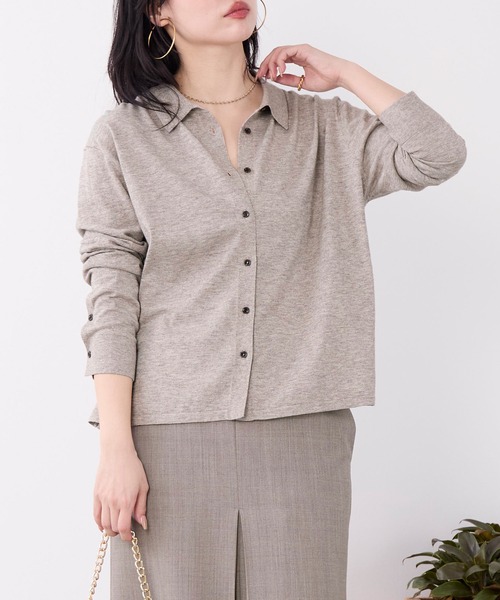 MICA&DEAL(マイカ&ディール)の「コットンヤクニットシャツカーディガン(ニット/セーター・レディース・ベージュ/ダークネイビー/グレー・FREE)」の14枚目の写真