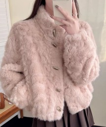 ふんわり 暖か フェイクファー ショートコート スタンドカラー ジャケット ブルゾン