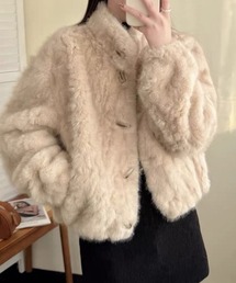 ふんわり 暖か フェイクファー ショートコート スタンドカラー ジャケット ブルゾン