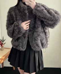 ふんわり 暖か フェイクファー ショートコート スタンドカラー ジャケット ブルゾン