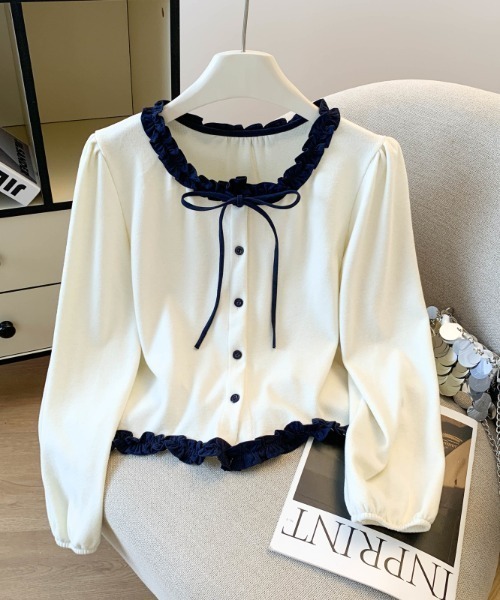 AMAJI(アマジ)の「配色リボン バイカラー長袖シャツ(シャツ/ブラウス・レディース・ブラウン/ベージュ/グレー・SMALL/MEDIUM/LARGE/X-LARGE)」の3枚目の写真