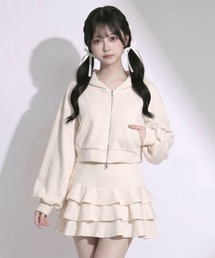 バックリボンスウェットパーカー&ティアードミニスカートセットアップ【大きいサイズあり】
