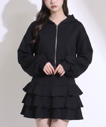 バックリボンスウェットパーカー&ティアードミニスカートセットアップ【大きいサイズあり】