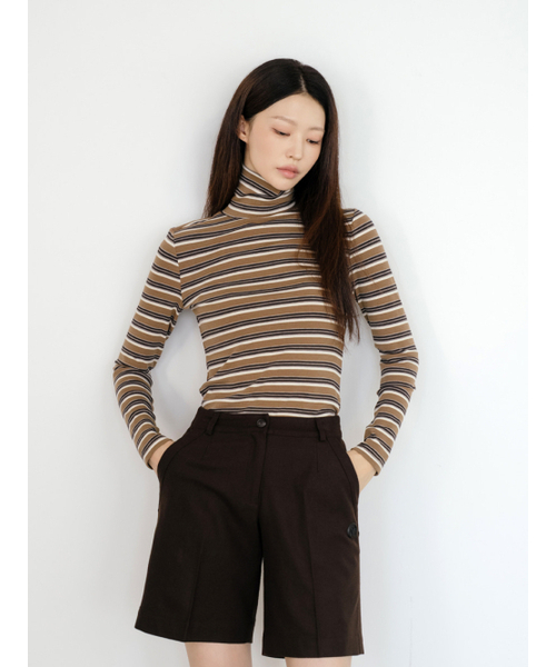 NITINA(ニティナ)の「ストライプ ベーシック Tシャツ BG/ST(Tシャツ/カットソー・レディース・ベージュ・SMALL/MEDIUM)」の2枚目の写真