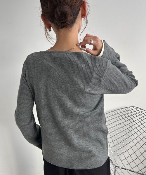U.S. POLO ASSN.（ユーエスポロアッスン）の「【U.S. POLO ASSN./ユーエスポロアッスン】別注 ロゴ刺繍 コントラストカラー レイヤード ニット カーディガン（カーディガン/ボレロ・レディース・グレー/ブラウン/チャコールグレー/ネイビー・FREE）」の12枚目の写真