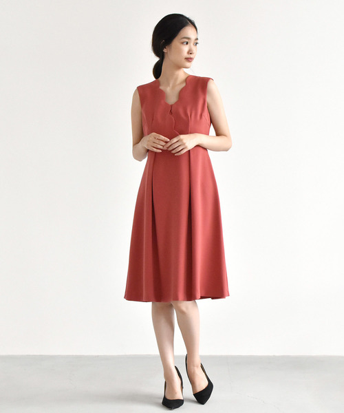 kaene（カエン）の「スカラップワンピース（ドレス・レディース・ブラック/ネイビー/レッド系その他/レッド・36/38）」の3枚目の写真