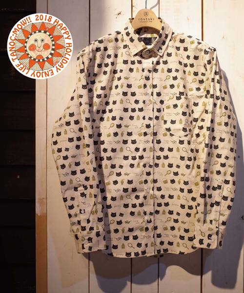 rovtski（ロフトスキー）の「rovtski ブルネコ旅シロクマ総柄シャツ（シャツ/ブラウス・メンズ・キナリ/ブラック系その他/ホワイト系その他/ホワイト系その他2/ピンク/ブルー/イエロー/ミント/ピンク系その他/ブラック・MEDIUM/LARGE）」の2枚目の写真