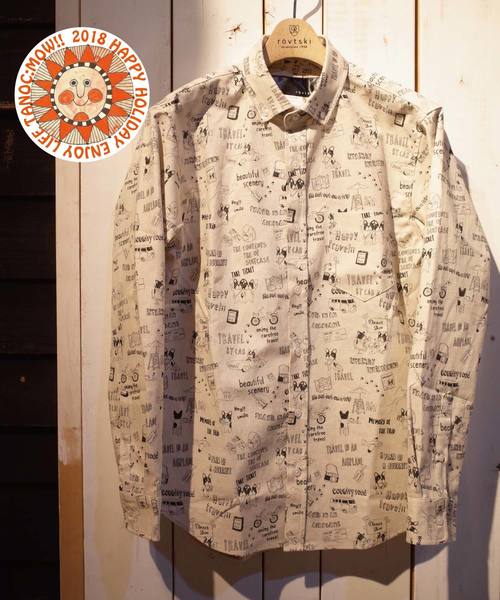 rovtski（ロフトスキー）の「rovtski ブルネコ旅シロクマ総柄シャツ（シャツ/ブラウス・メンズ・キナリ/ブラック系その他/ホワイト系その他/ホワイト系その他2/ピンク/ブルー/イエロー/ミント/ピンク系その他/ブラック・MEDIUM/LARGE）」の3枚目の写真