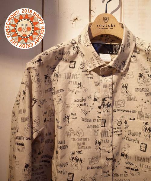 rovtski（ロフトスキー）の「rovtski ブルネコ旅シロクマ総柄シャツ（シャツ/ブラウス・メンズ・キナリ/ブラック系その他/ホワイト系その他/ホワイト系その他2/ピンク/ブルー/イエロー/ミント/ピンク系その他/ブラック・MEDIUM/LARGE）」の13枚目の写真