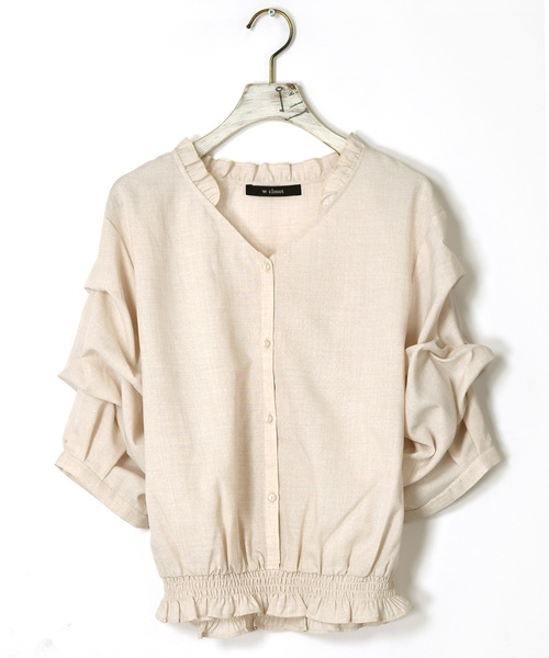 w closet(ダブルクローゼット)の「Vネック袖タックブラウス(シャツ/ブラウス・レディース・ベージュ/ネイビー/ピンク・FREE)」の21枚目の写真