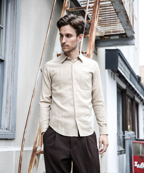 MR.OLIVE(ミスターオリーブ)の「SILK NEP CHAMBRAY / NO CREST LEGULAR COLLAR SHIRT(シャツ/ブラウス・メンズ・ベージュ/ネイビー/オフホワイト・SMALL/MEDIUM/LARGE)」の13枚目の写真