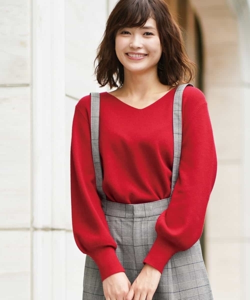 a.v.v（アーヴェヴェ）の「パフスリーブニット[WEB限定サイズ]（ニット/セーター・レディース・ブラック/グレー/パープル/イエロー/ライトピンク/レッド/ピンク/アイボリー/ライトグリーン・40/38/34/36/42）」の9枚目の写真