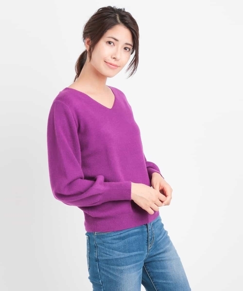 a.v.v（アーヴェヴェ）の「パフスリーブニット[WEB限定サイズ]（ニット/セーター・レディース・ブラック/グレー/パープル/イエロー/ライトピンク/レッド/ピンク/アイボリー/ライトグリーン・40/38/34/36/42）」の14枚目の写真