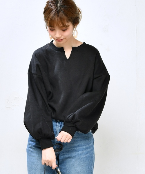 natural couture(ナチュラルクチュール)の「裏起毛キーネックプルオーバー(スウェット・レディース・アイボリー/ブラック/パープル/ピンクベージュ/ボルドー・FREE)」の12枚目の写真