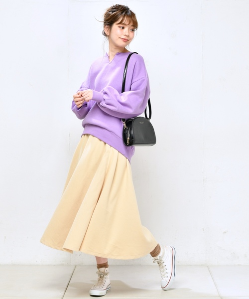 natural couture(ナチュラルクチュール)の「裏起毛キーネックプルオーバー(スウェット・レディース・アイボリー/ブラック/パープル/ピンクベージュ/ボルドー・FREE)」の10枚目の写真