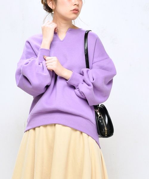 natural couture(ナチュラルクチュール)の「裏起毛キーネックプルオーバー(スウェット・レディース・アイボリー/ブラック/パープル/ピンクベージュ/ボルドー・FREE)」の18枚目の写真