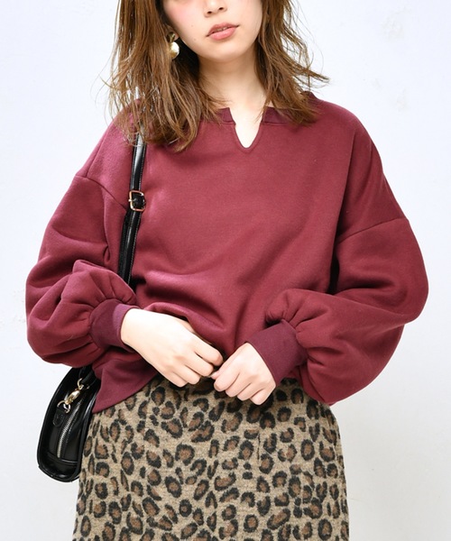 natural couture(ナチュラルクチュール)の「裏起毛キーネックプルオーバー(スウェット・レディース・アイボリー/ブラック/パープル/ピンクベージュ/ボルドー・FREE)」の8枚目の写真