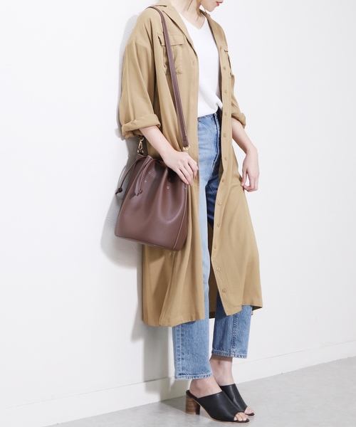 reca(レカ)の「ウエストリボン大人カジュアルシャツワンピース(ワンピース・レディース・ベージュ/ネイビー/カーキ・M/L)」の14枚目の写真
