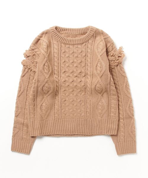 STYLEBLOCK（スタイルブロック）の「ケーブル編みフリンジニット（ニット/セーター・レディース・ホワイト/ベージュ/グレー/イエロー/ブラック・M）」の4枚目の写真