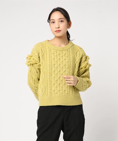 STYLEBLOCK（スタイルブロック）の「ケーブル編みフリンジニット（ニット/セーター・レディース・ホワイト/ベージュ/グレー/イエロー/ブラック・M）」の5枚目の写真