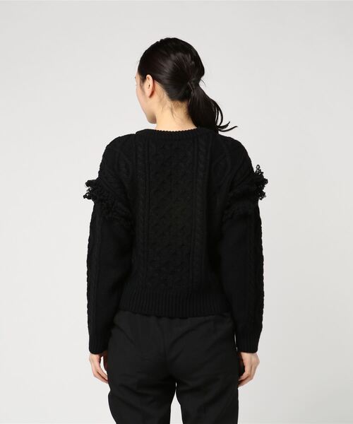 STYLEBLOCK（スタイルブロック）の「ケーブル編みフリンジニット（ニット/セーター・レディース・ホワイト/ベージュ/グレー/イエロー/ブラック・M）」の6枚目の写真