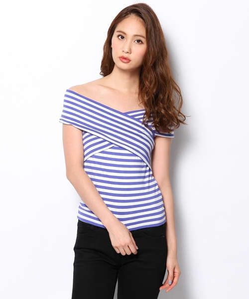 LOVE BOAT(ラブ・ボート)の「クロスTシャツ(Tシャツ/カットソー・レディース・ホワイト系/グレー系/ブラック系/ブルー系・FREE)」の1枚目の写真