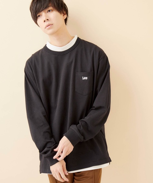 Lee（リー）の「Lee/リー EMBROIDERY L/S TEE ロゴ刺繍長袖カットソー（Tシャツ/カットソー・メンズ・ブラック/ベージュ/オフホワイト/ダークパープル/マスタード/ピンクベージュ・S/M/L/XL）」の4枚目の写真