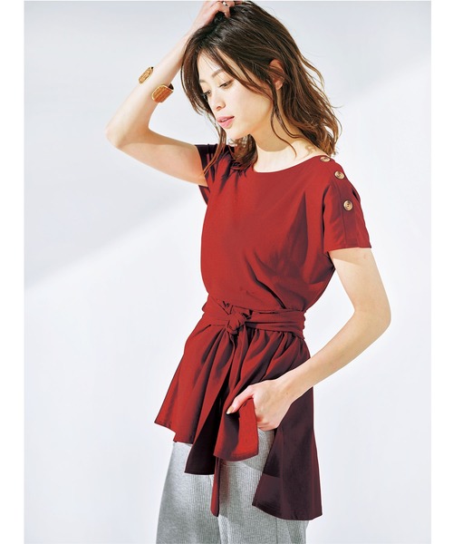 GeeRA(ジーラ)の「ボタン付ベルトデザインチュニック(Tシャツ/カットソー・レディース・ブラック/レッド系その他/オフホワイト・SMALL/XX-LARGE/MEDIUM/X-LARGE/LARGE)」の11枚目の写真