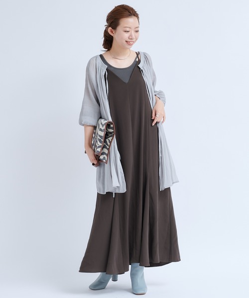 DouDou（ドゥドゥ）の「フレアキャミワンピースAW（ワンピース・レディース・ダークブラウン/カーキ・FREE）」の3枚目の写真