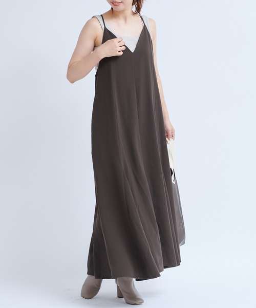 DouDou（ドゥドゥ）の「フレアキャミワンピースAW（ワンピース・レディース・ダークブラウン/カーキ・FREE）」の13枚目の写真