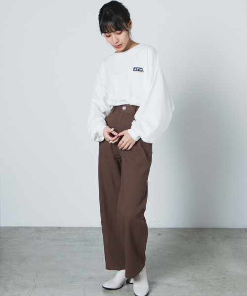 WEGO（ウィゴー）の「WEGO/USAドルマンスリーブビッグシルエットロンT（Tシャツ/カットソー・レディース・ホワイト/スミクロ/ブラウン系その他5・FREE）」の6枚目の写真