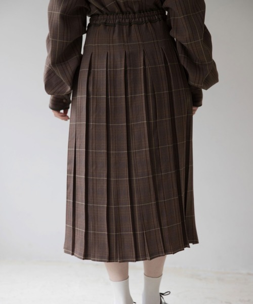 チェック柄プリーツスカート　idem イデム drawstring check pleats skirt – idem