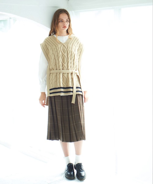 スカート idem drawstring check pleats skirt drawstring check pleats skirt – idem