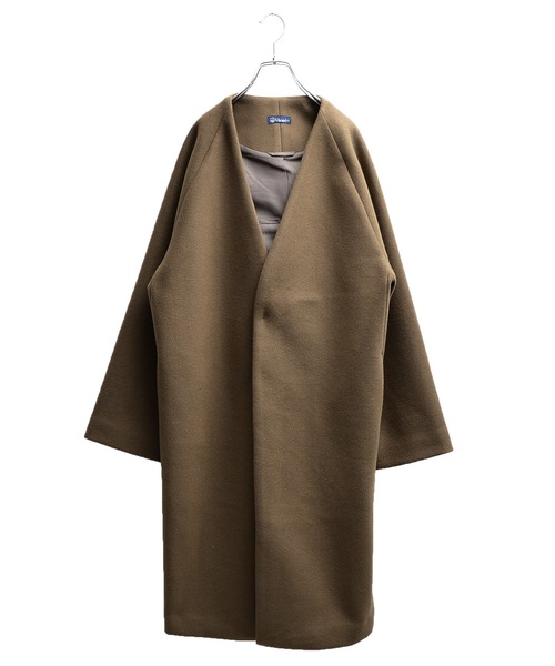 monitaly ノーカラーコート ノーカラーファスナー付きサイドスリットロングコート（ノー
