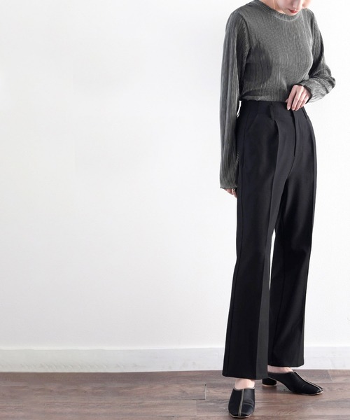 classicalelf（クラシカルエルフ）の「美シルエット。リネンライクセンタープレスパンツ（スラックス・レディース・ブラック/モカ/アイボリー/イエロー/ブラウン・MEDIUM/X-LARGE/LARGE/SMALL）」の7枚目の写真