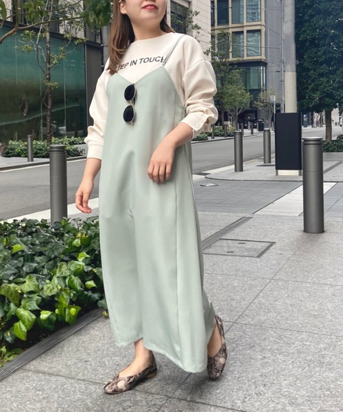 prose verse（プロズヴェール）の「Wストラップサテンキャミワンピ（ワンピース・レディース・グレイッシュベージュ/ミント/ブラック・ﾌﾘ-）」の3枚目の写真