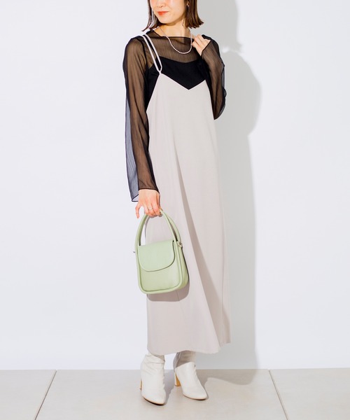 prose verse（プロズヴェール）の「Wストラップサテンキャミワンピ（ワンピース・レディース・グレイッシュベージュ/ミント/ブラック・ﾌﾘ-）」の18枚目の写真