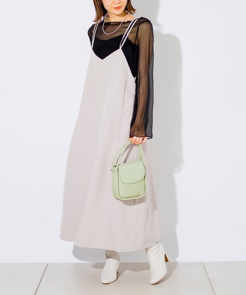 prose verse（プロズヴェール）の「Wストラップサテンキャミワンピ（ワンピース・レディース・グレイッシュベージュ/ミント/ブラック・ﾌﾘ-）」の19枚目の写真